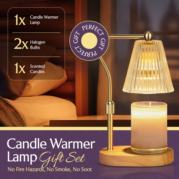 Candle Warmer Lamp Gift Set with Scented Candle – Adjustable Height & 4-Level Dimmer & Timer